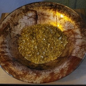 Partylite glass bowl with candles. Bottom is maroon. No chips. Will package well